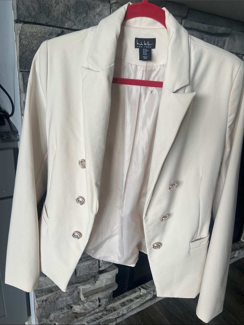 Nicole Miller Cream Double-Breasted Blazer with Decorative Buttons